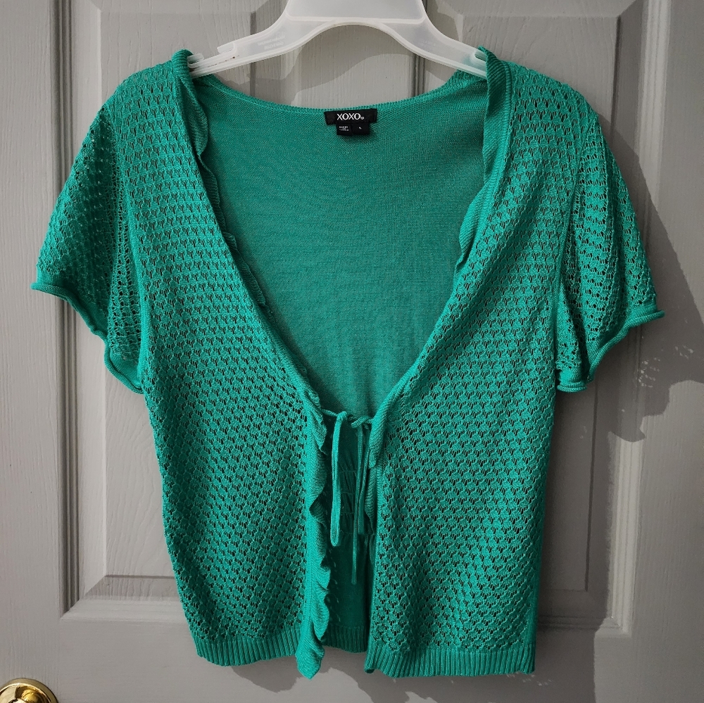 Green short sleeve cardigan
